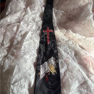 Black Tie with Red Cross and Holy Bible Design